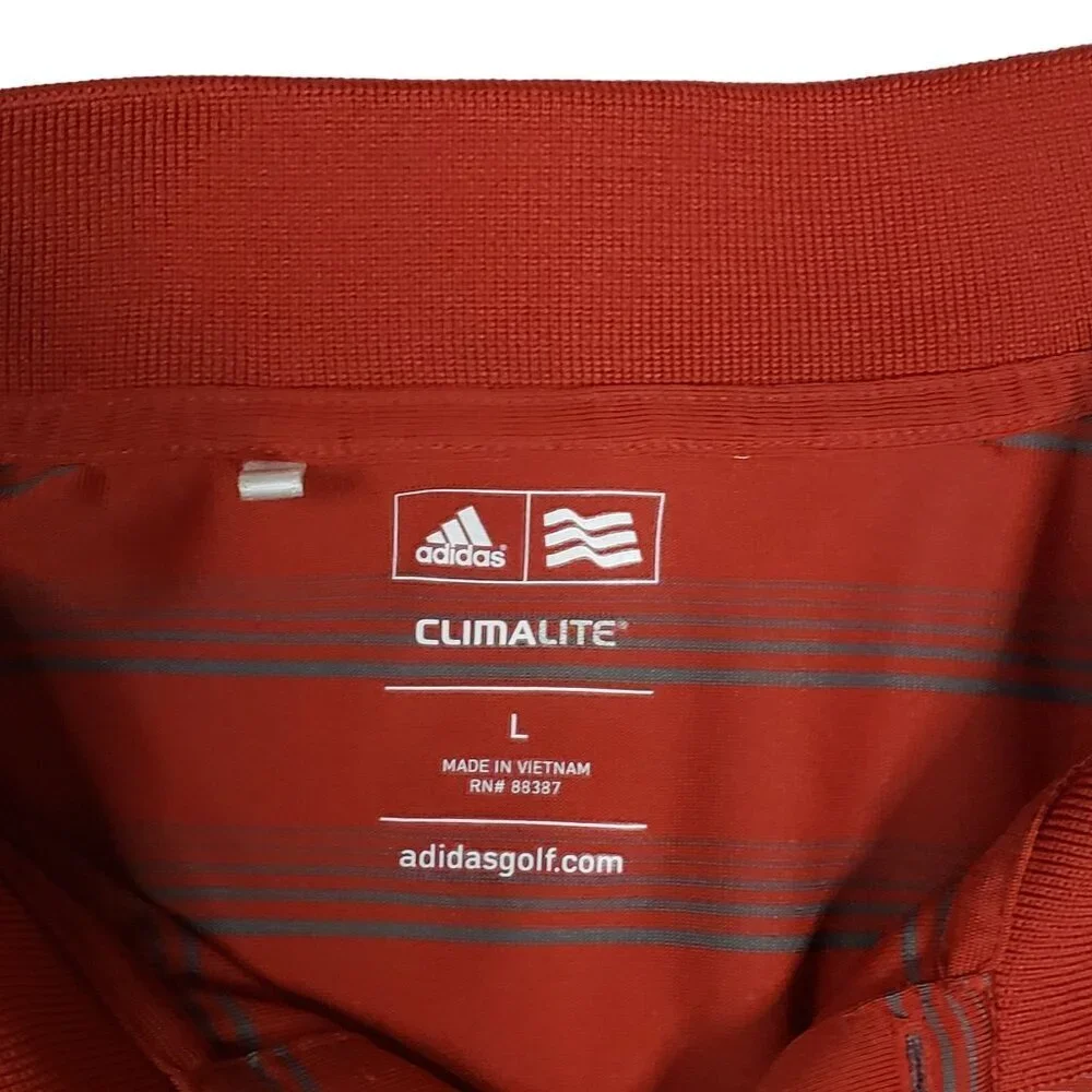 Adidas Golf Polo Shirt Climalite Short Sleeve Red Gray Stripes‎ Mens Size Large
